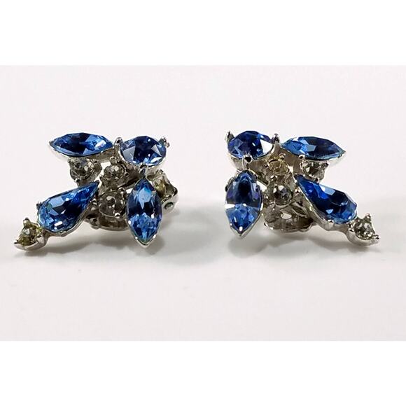 Vintage BOGOFF Blue Rhinestones Clip Earrings, "Vintage Jewels", 1950s - Picture 4 of 9
